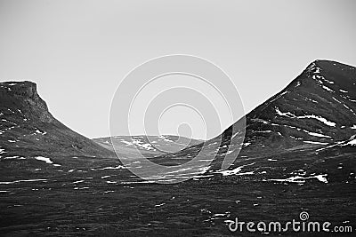 Black and white image of the valley Lapporten, the gate to Lapland Stock Photo