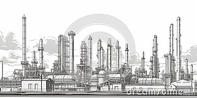 In black and white. Industrial factories silhouette background. Beautiful illustration picture. Generative AI Cartoon Illustration