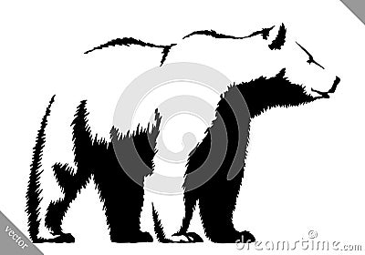 Black and white ink draw bear vector illustration Vector Illustration