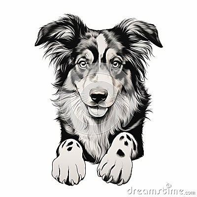 High-quality Black And White Australian Shepherd Paw Prints Drawing Stock Photo