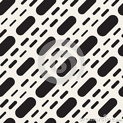 Black and White Irregular Rounded Dashed Lines Pattern. Modern Abstract Vector Seamless Background. Stylish Rectangle Stripes Mosa Stock Photo