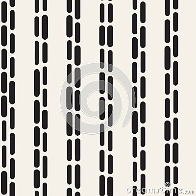 Black and White Irregular Rounded Dashed Lines Pattern. Modern Abstract Vector Seamless Background. Stylish Rectangle Stripes Mosa Stock Photo