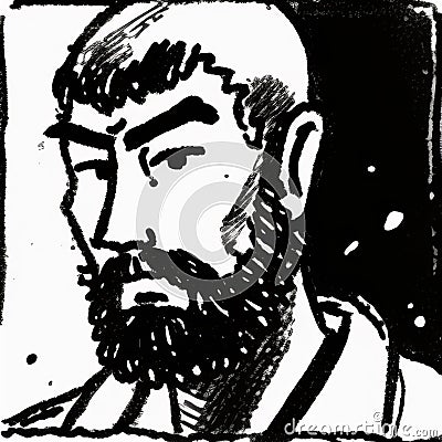 Dappled Noir Comic Art: A Cartoon Man With A Beard Stock Photo