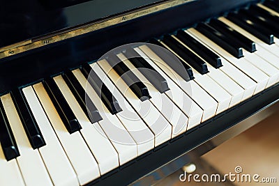 Black and white keys of piano perspective side Stock Photo