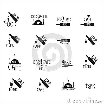 Black and white Label set for restaurant and cafe, bar. Vector Illustration