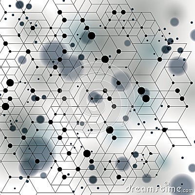 Black and white lace design backdrop, abstract futuristic stylish blur background with smudge spots and polygonal transparent Vector Illustration