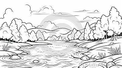 Black And White Lake And Woods Coloring Pages Stock Photo