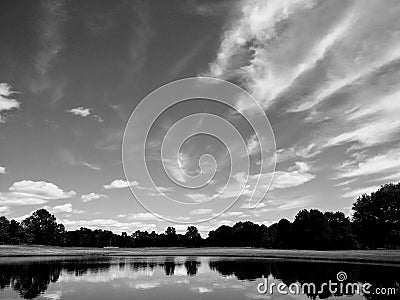 Black and white lakeside view Stock Photo