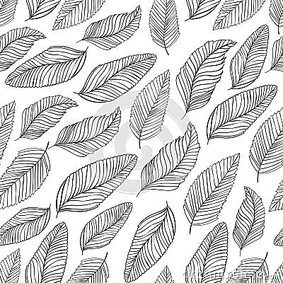 Black and white leaves pattern. Seamless Vector Illustration