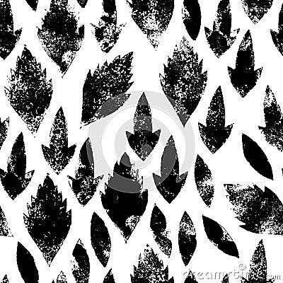 Black and white leaves traces seamless pattern, vector Vector Illustration