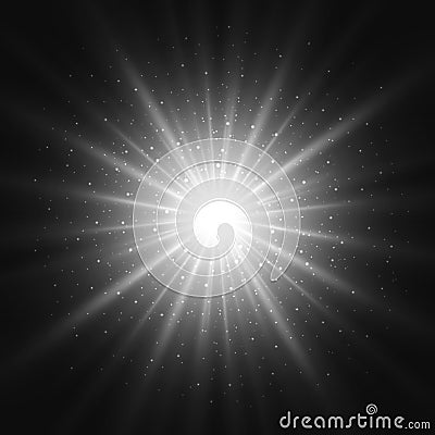 Black and white light sunburst background. Vector Illustration