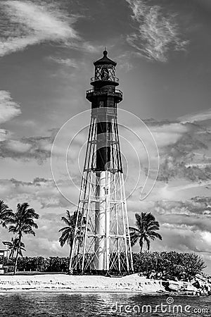 Black and White Lighthouse in Fort Lauderdale, Florida, USA Stock Photo