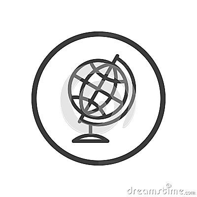 Monochrome line art globe icon in a round frame Stock Photo