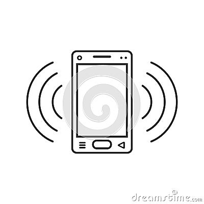 Line art ringing smartphone icon with blank screen and signal waves Stock Photo