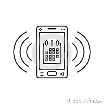 Line art ringing smartphone icon with calendar symbol and signal waves Vector Illustration