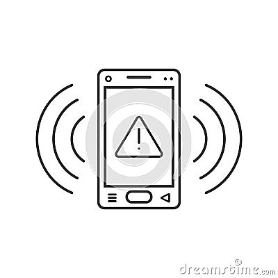 Line art ringing smartphone icon with warning sign and signal waves Stock Photo