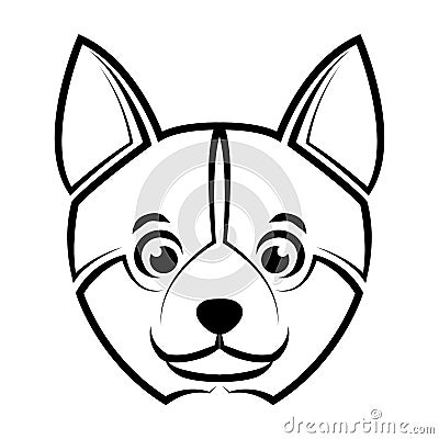 Black and white line art of shiba dog head. Stock Photo