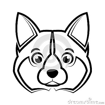 Black and white line art of shiba dog head. Stock Photo