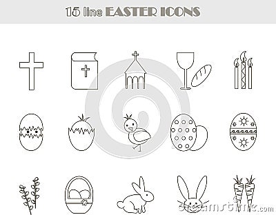 Black and white line Easter icons. Vector, illustration, clip art Vector Illustration