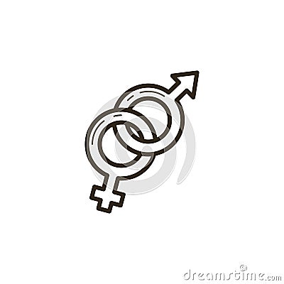 Black and white linear icon of interwoven symbols of different sexes Vector Illustration