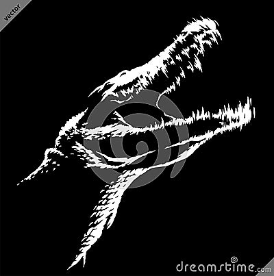 Black and white linear paint draw crocodile illustration art Vector Illustration