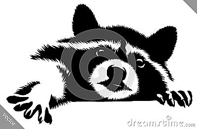 Black and white linear paint draw raccoon vector illustration Vector Illustration
