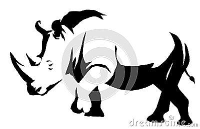Black and white linear paint draw rhino illustration Cartoon Illustration