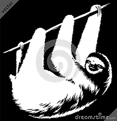 Black and white linear paint draw sloth vector illustration art Vector Illustration