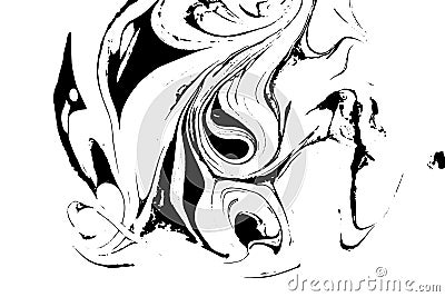 Black and white liquid texture. Watercolor hand drawn marbling illustration. Abstract vector background. Monochrome Vector Illustration
