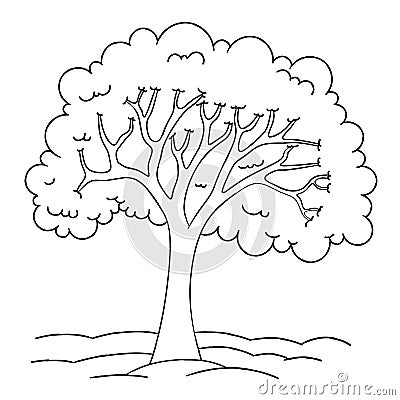 Black and white llustration of a tree. Page coloring Vector Illustration