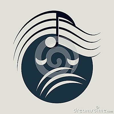 Black and white logo featuring a prominent music note symbol, conveying a sense of melancholic melody, Express the emotion of a Vector Illustration