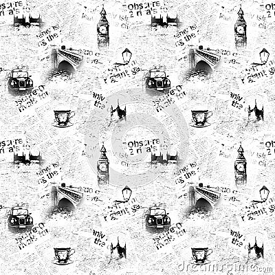 Black and white London newspaper background Stock Photo