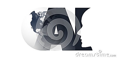Black and White Machine Learning, Artificial Intelligence, Cloud Computing and Global Networks Concept with Earth Globe Vector Illustration