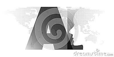 Black and White Machine Learning, Artificial Intelligence, Cloud Computing and Networks Banner Design Concept with World Map Vector Illustration