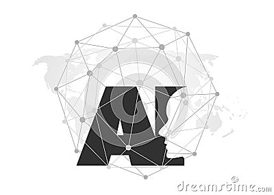 Black and White Machine Learning, Artificial Intelligence, Cloud Computing and Networks Banner Design Concept with World Map Vector Illustration
