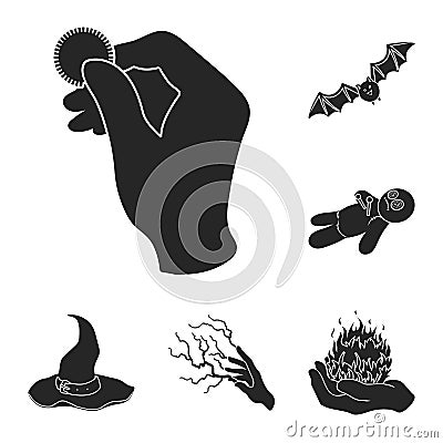 Black and white magic black icons in set collection for design. Attributes and sorceress accessories vector symbol stock Vector Illustration