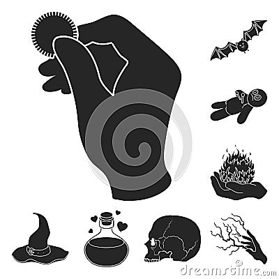 Black and white magic black icons in set collection for design. Attributes and sorceress accessories vector symbol stock Vector Illustration