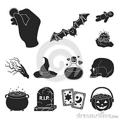 Black and white magic black icons in set collection for design. Attributes and sorceress accessories vector symbol stock Vector Illustration