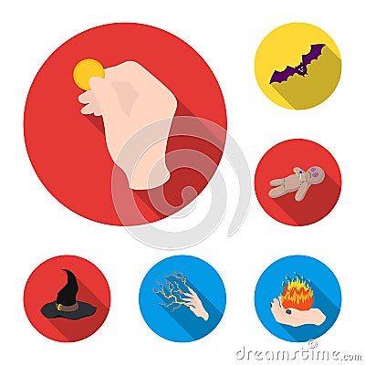 Black and white magic flat icons in set collection for design. Attributes and sorceress accessories vector symbol stock Vector Illustration