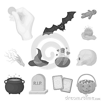 Black and white magic monochrome icons in set collection for design. Attributes and sorceress accessories vector symbol Vector Illustration