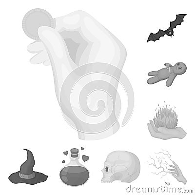 Black and white magic monochrome icons in set collection for design. Attributes and sorceress accessories vector symbol Vector Illustration