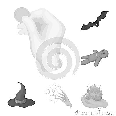 Black and white magic monochrome icons in set collection for design. Attributes and sorceress accessories vector symbol Vector Illustration