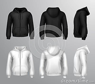 Black And White Male Hooded Sweatshirts Vector Illustration