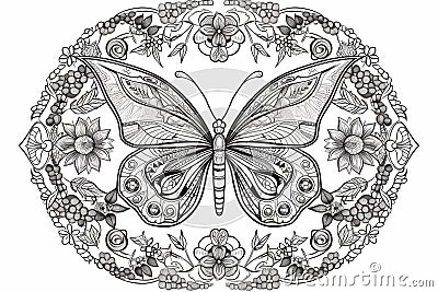 Black and white mandala butterflies to color. Ai generative Stock Photo