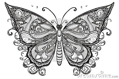 Black and white mandala butterflies to color. Ai generative Stock Photo