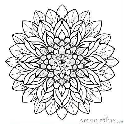 Intricate Flower Coloring Page With Geometric Leaves Stock Photo