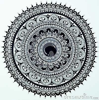 Black and white Mandala drawing on nice gray wall Stock Photo