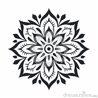 Black And White Mandala Flower Vector Design - Khmer Art Inspired Cartoon Illustration