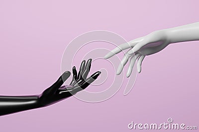 Black and white mannequin hand on pink background. 3D render. Stock Photo