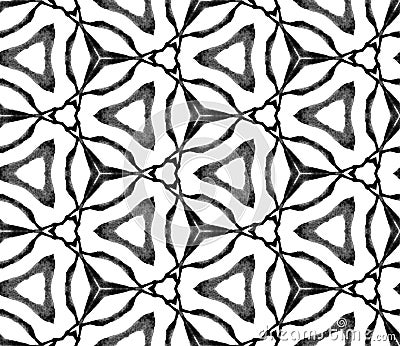 Black and white medallion seamless pattern. Hand d Stock Photo